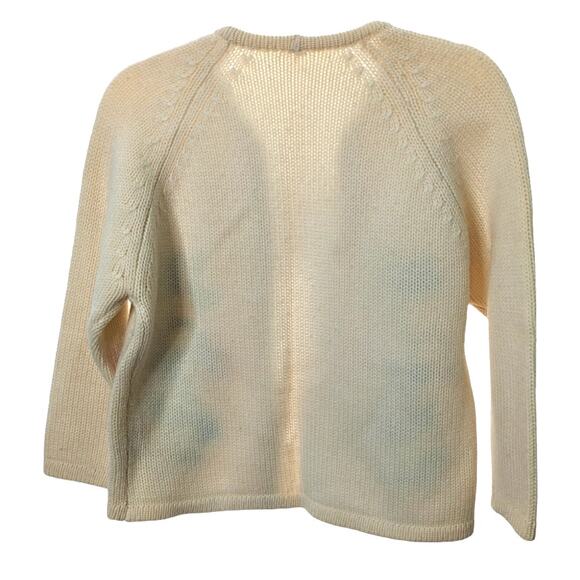 Vintage 60's Open Front Cardigan Off White Embroidered Floral Granny Sweater - Picture 2 of 6